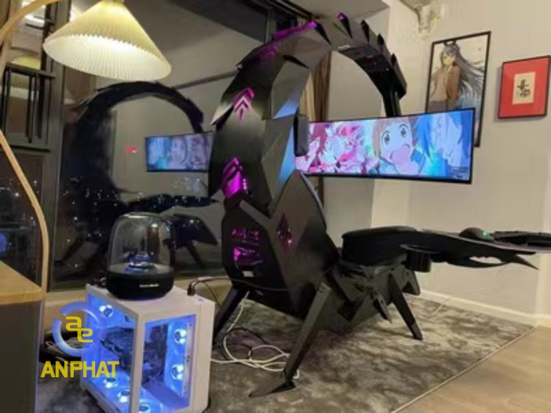 Hình ảnh cận cảnh buồng lái gaming tích hợp màn hình