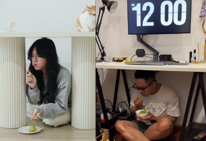 Hình ảnh giới trẻ Việt Nam hưởng ứng trào lưu chui xuống gầm bàn ăn 12 quả nho xanh đầu năm mới