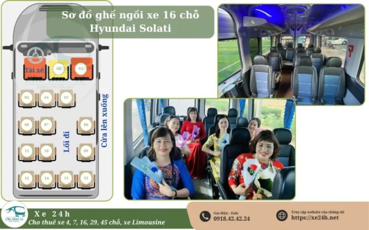 Hình ảnh sơ đồ bố trí ghế ngồi xe 16 chỗ Hyundai Solati chi tiết