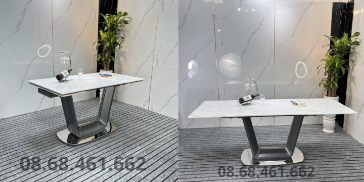Hình ảnh thực tế bàn ăn thông minh mặt đá kéo dài khi thu gọn và mở rộng, tối ưu không gian sống tại Hải Phòng