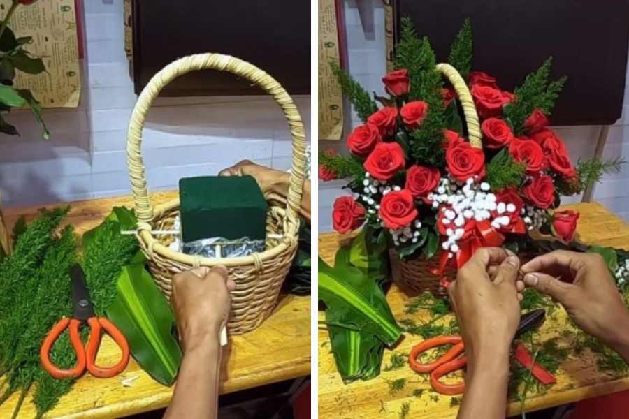 Hướng dẫn cách cắm giỏ hoa để bàn uống nước đơn giản cho mọi người