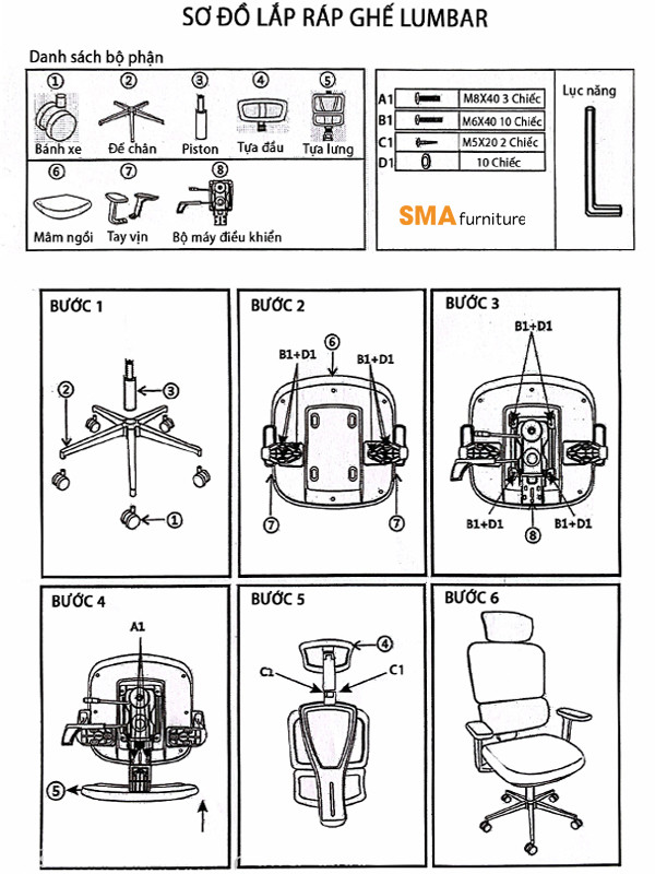 Hướng dẫn lắp đặt ghế công thái học SMA Lumbar 03 một cách dễ dàng