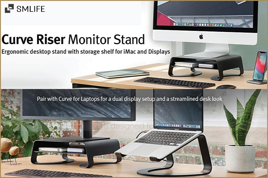 kệ để bàn làm việc đẹp bằng kim loại nâng màn hình, giá đỡ màn hình desktop với ngăn lưu trữ