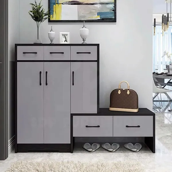 Kệ để giày có ghế ngồi màu xám chủ đạo