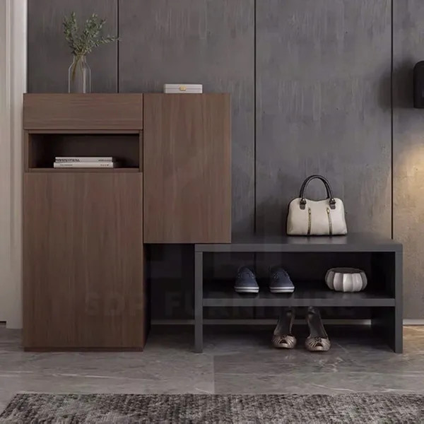 Kệ để giày gỗ tự nhiên cổ điển kèm ghế ngồi