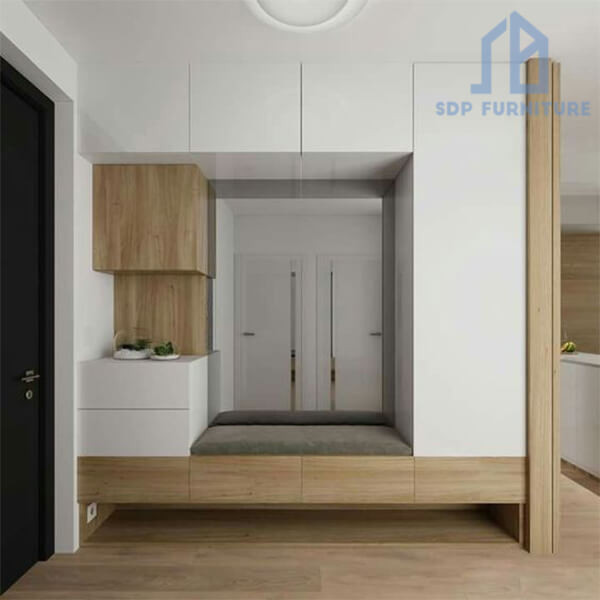 Kệ để giày hiện đại tích hợp ghế ngồi và gương
