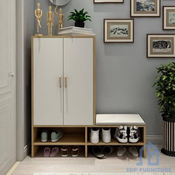 Kệ giày gỗ tự nhiên với ghế ngồi êm ái