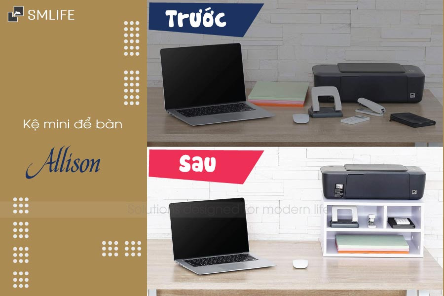Kệ gỗ để bàn làm việc 2 tầng Allison tích hợp máy in nhỏ