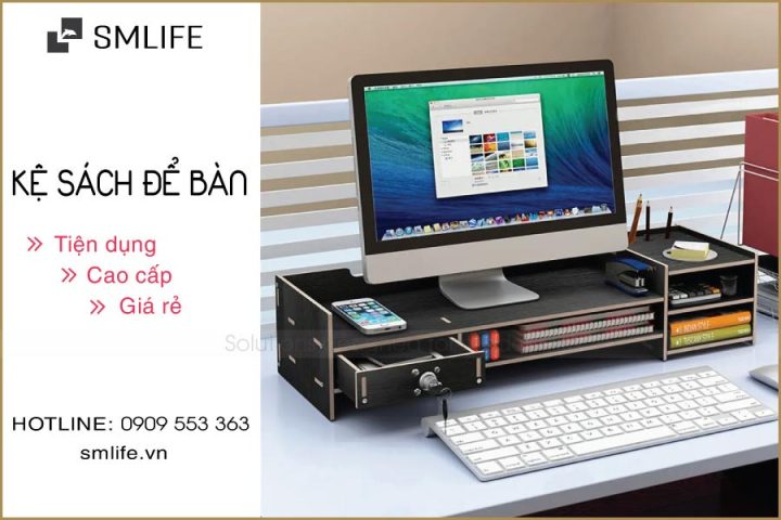 Kệ sách mini để bàn làm việc đa năng bằng gỗ