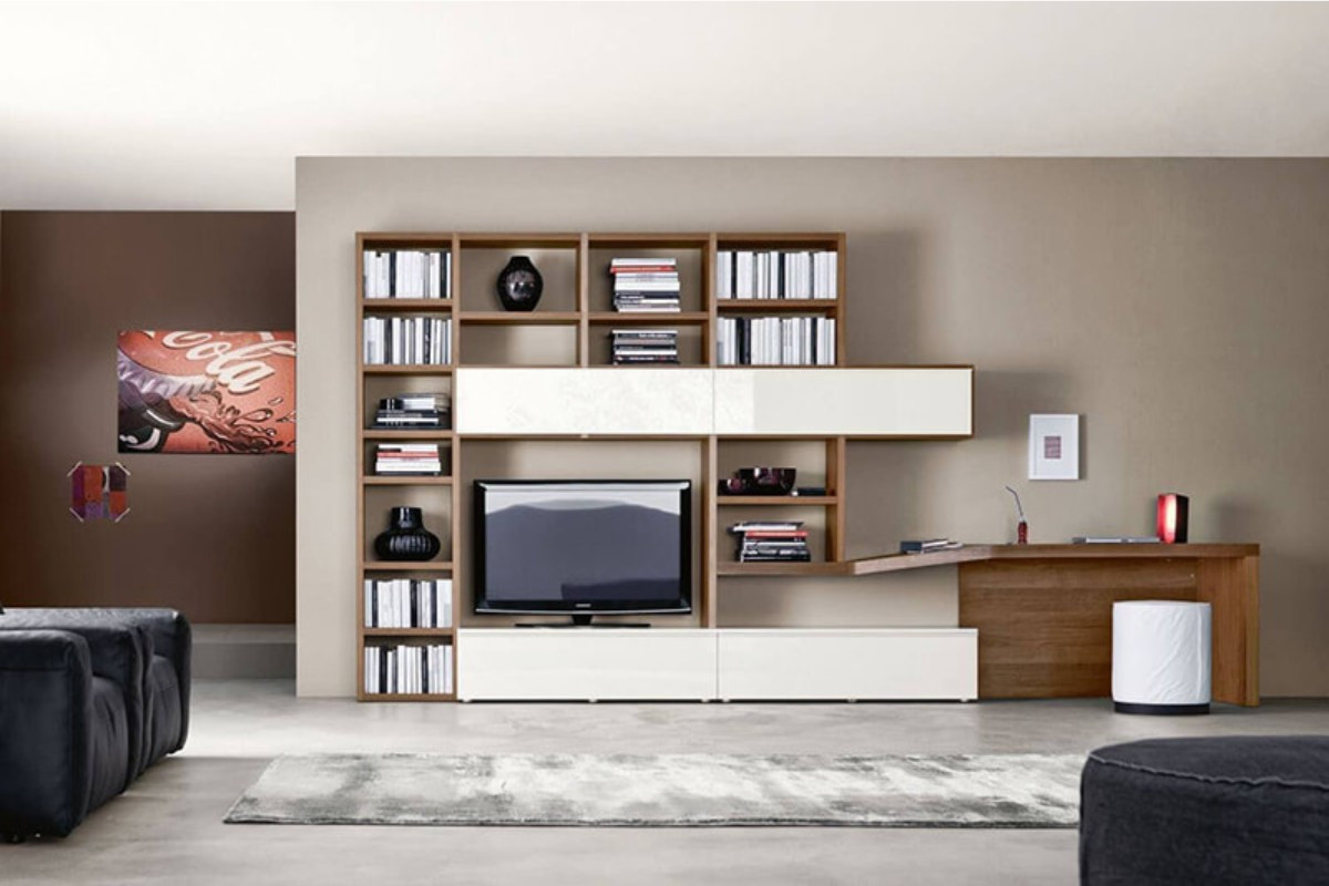 Kệ tivi kèm bàn làm việc gỗ MDF tích hợp giá sách tiện dụng
