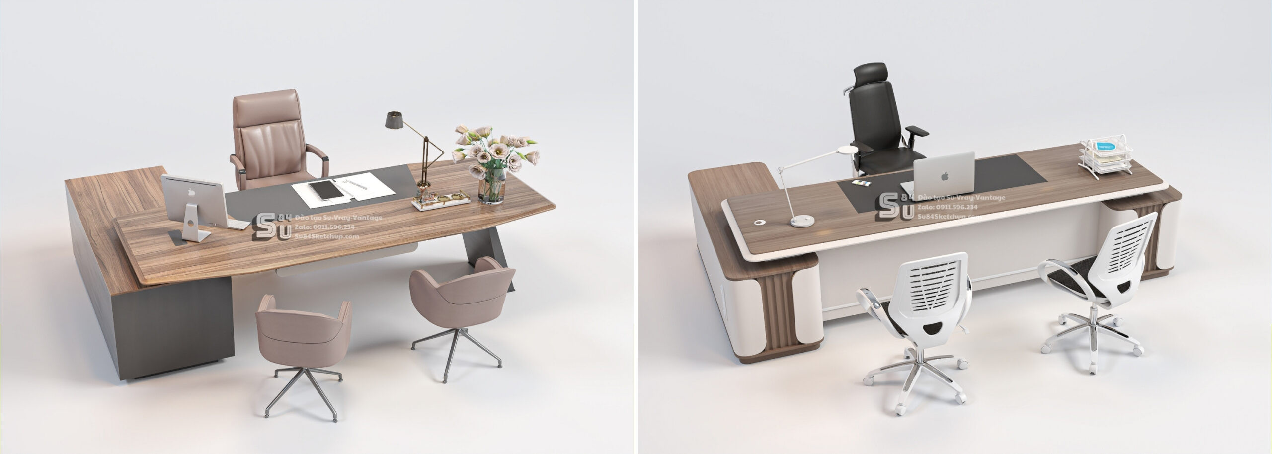 Không gian làm việc 3D với ghế văn phòng Sketchup