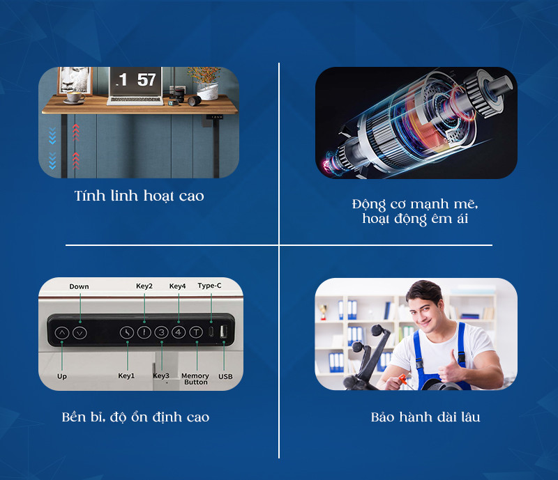 Không gian làm việc năng suất với bàn làm việc nâng hạ thông minh và setup màn hình kép