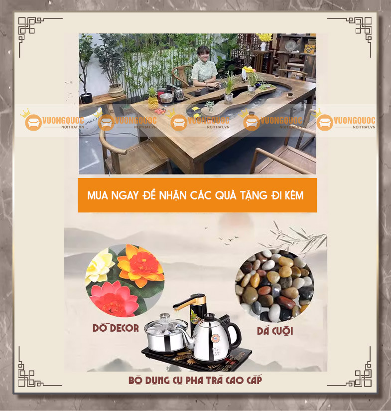 Không gian phòng ăn hiện đại được bố trí bàn ăn có suối, tạo sự kết nối độc đáo