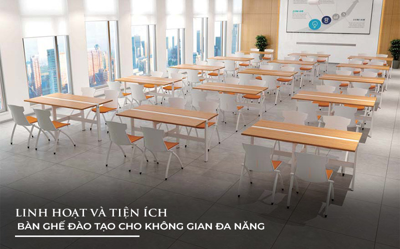 Không gian phòng học với bàn ghế đào tạo chất liệu nhựa cao cấp