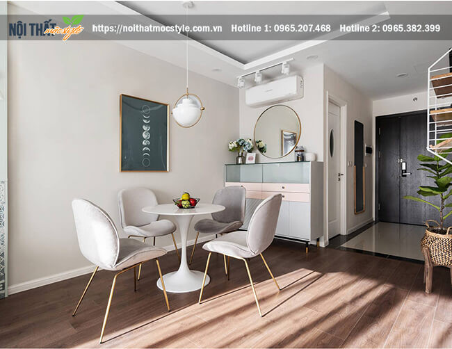 Khu vực bàn ăn tròn hiện đại, kết hợp ghế Rubi trẻ trung và ấn tượng