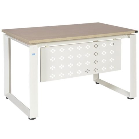 Khung sắt bàn làm việc hiện đại với chân thép tam giác và mặt gỗ công nghiệp