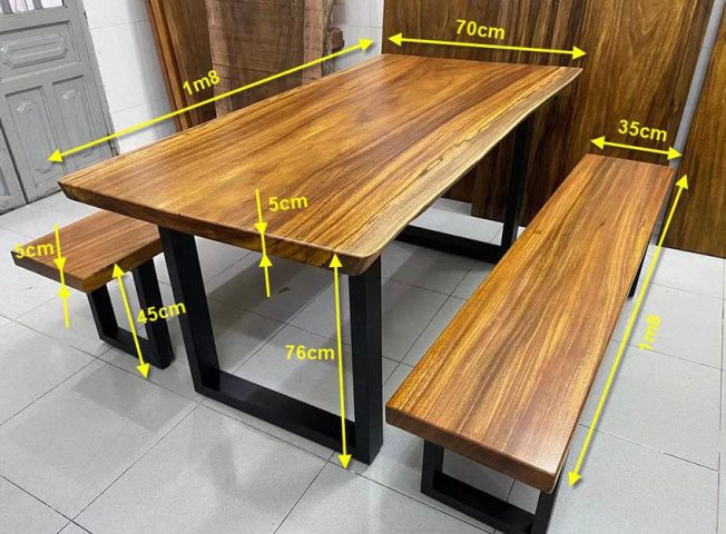 Kích thước bàn ghế k3 gỗ nguyên tấm phổ biến
