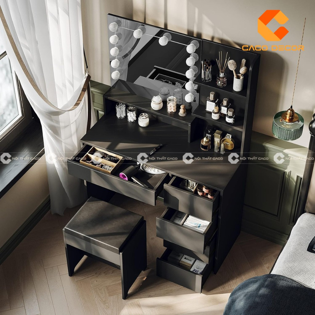 Kích thước bàn ghế trang điểm sẽ được thiết kế tùy vào không gian căn phòng bạn