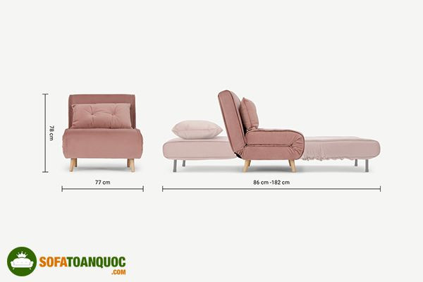 Kích thước chi tiết của ghế sofa 1 người ngồi có khả năng gấp gọn thành giường