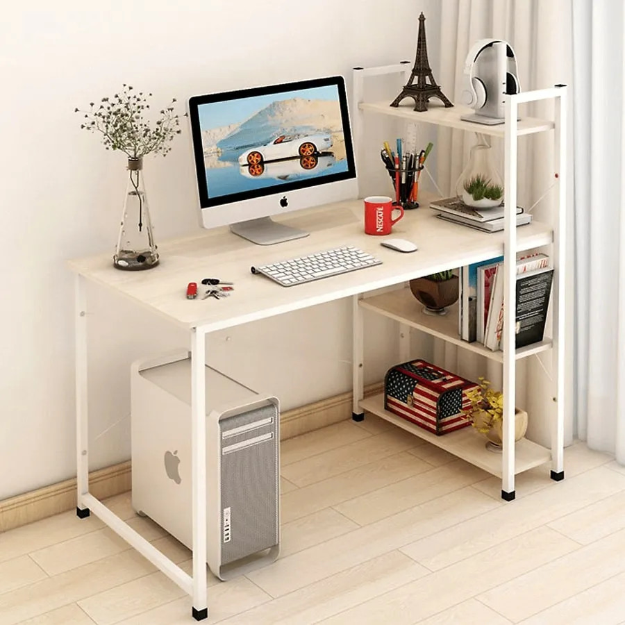 Kiểu bàn học sinh với kệ sách bằng gỗ hoặc sắt