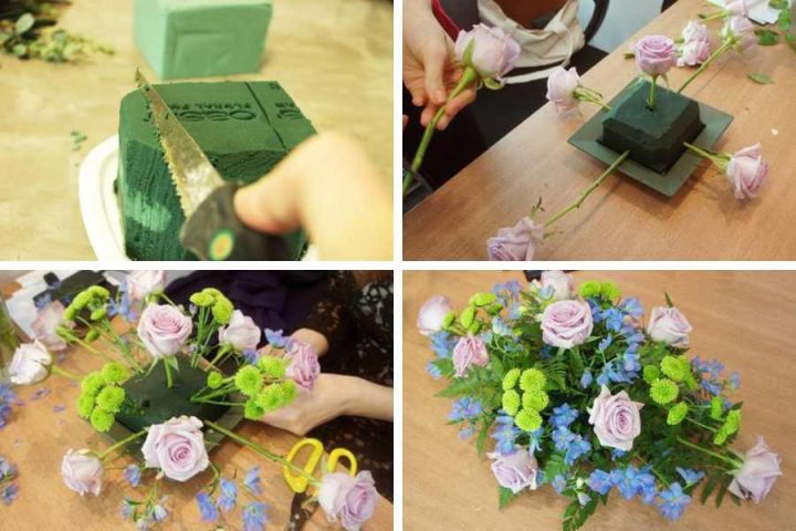 Kỹ thuật cắm hoa để bàn uống nước với mút xốp