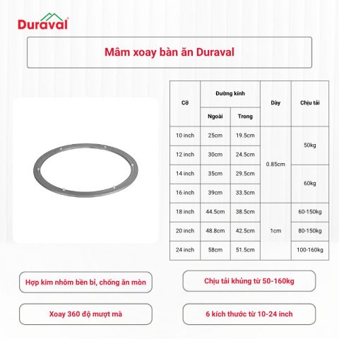 mâm xoay bàn ăn hợp kim nhôm đa dạng kích cỡ