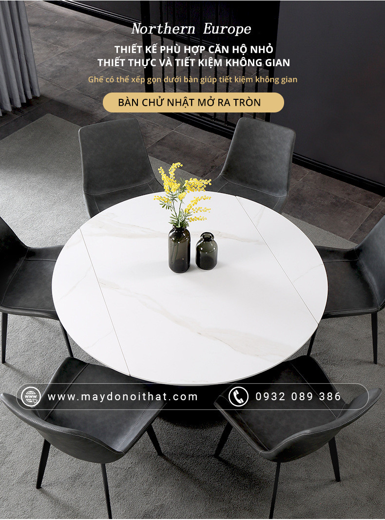 Mặt bàn đá ceramic cao cấp của bàn ăn thông minh tròn