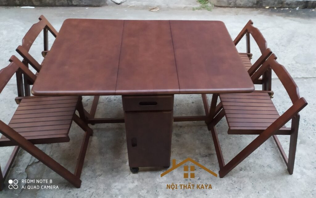 mẫu bàn ăn gấp gọn 4 ghế gỗ sồi cao cấp