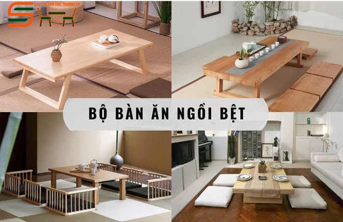 Mẫu bàn ăn ngồi bệt chân gấp gỗ sồi