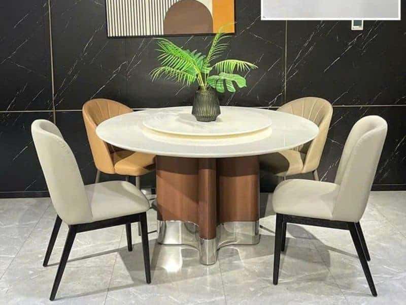 Mẫu bàn ăn tròn mặt đá tự nhiên 6 ghế phù hợp chung cư
