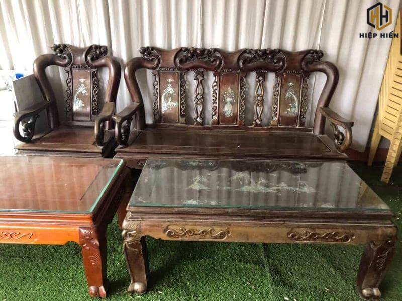 Mẫu bàn ghế gỗ gụ khảm trai kích thước tay 12
