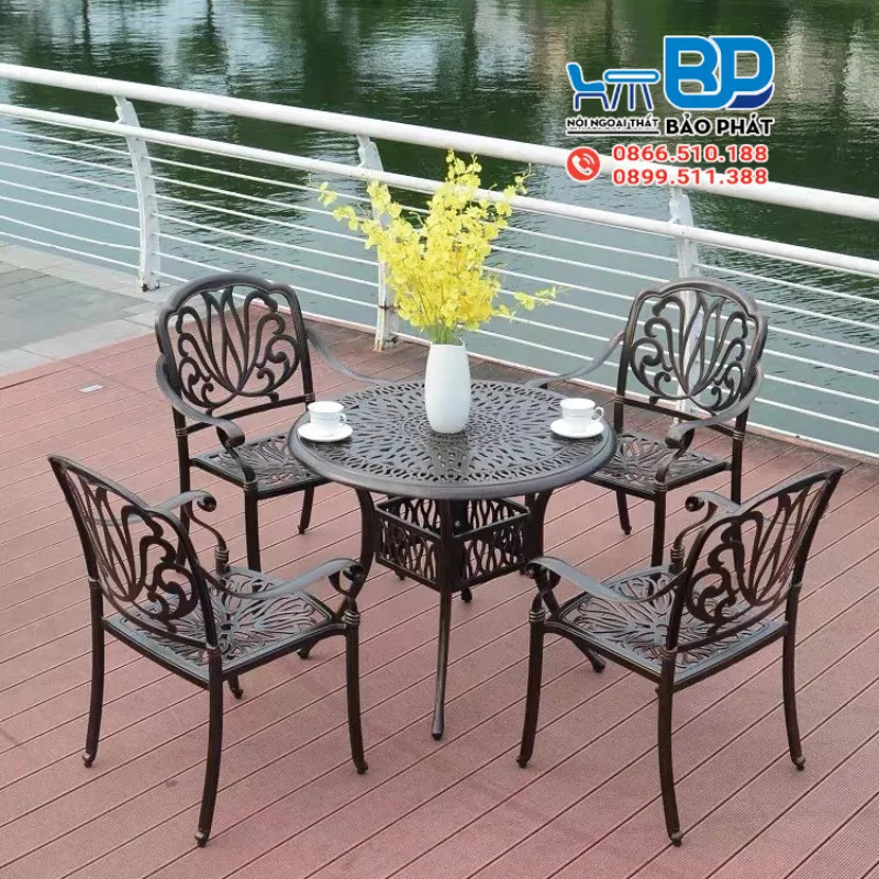 mẫu bàn ghế nhôm đúc thanh lý BGNDBP006A cho sân vườn