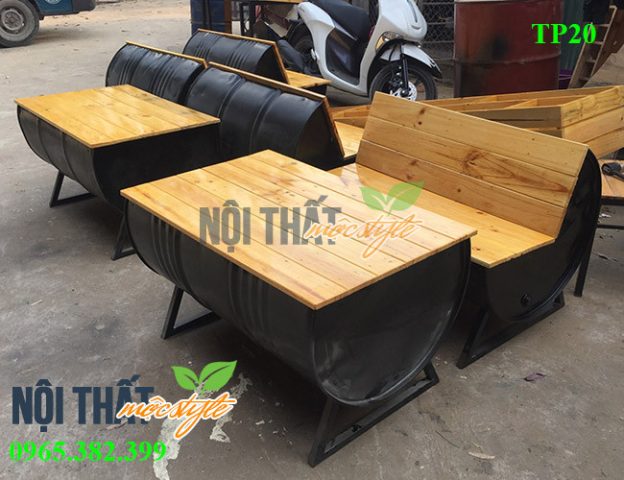 Mẫu bàn ghế tự chế đẹp từ thùng phuy TP20