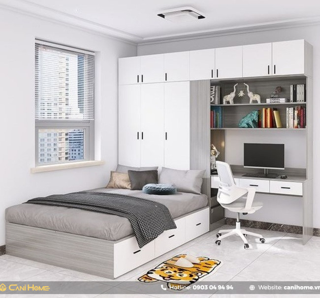 Mẫu bàn học liền tủ quần áo dành cho phòng ngủ nhỏ