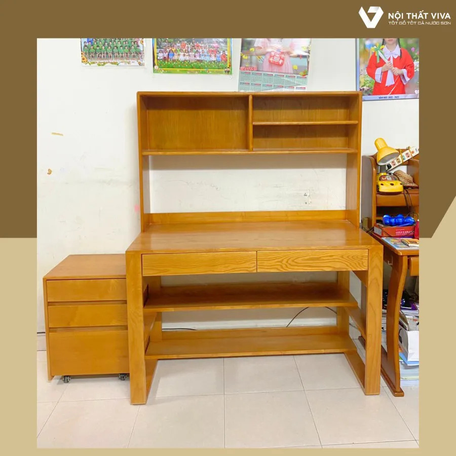 mẫu bàn học sinh bằng gỗ sồi tự nhiên màu trắng sáng
