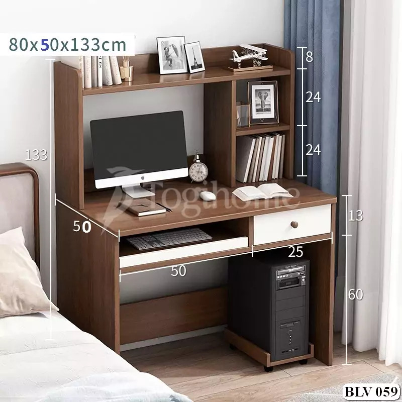 Mẫu bàn học sinh để máy tính gỗ tự nhiên với tông màu trầm ấm