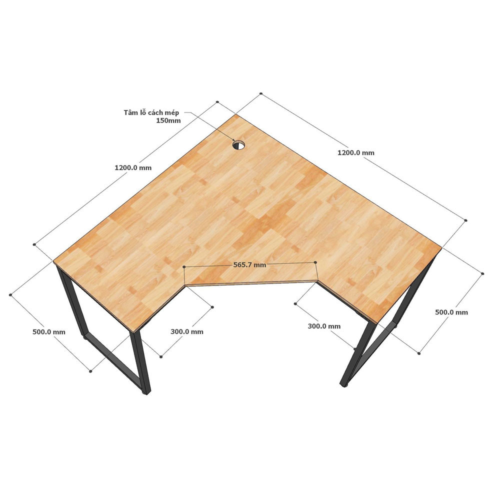 Mẫu bàn làm việc chữ L với kích thước mặt bàn 120x120cm tối ưu không gian góc