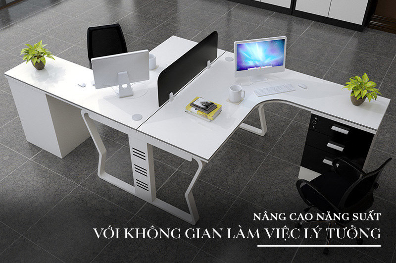 mẫu bàn làm việc văn phòng 2 người chữ L hiện đại