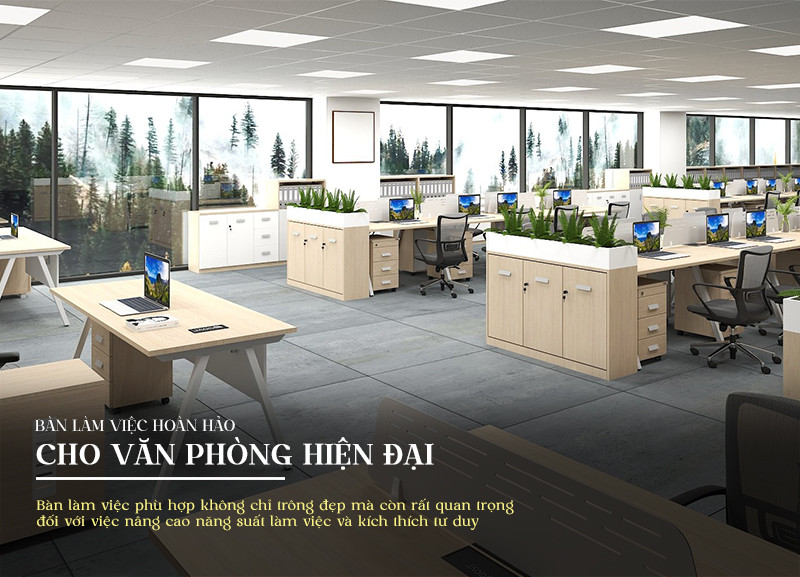Mẫu bàn làm việc văn phòng đơn thiết kế hiện đại, tinh gọn