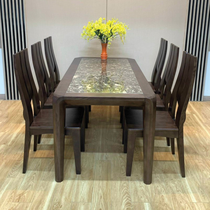 mẫu bàn mặt đá 6 ghế thiết kế phong cách bắc âu