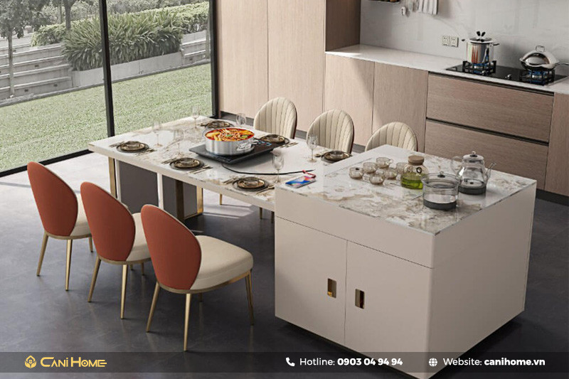 Mẫu Đảo Bếp Hiện Đại Kết Hợp Bàn Ăn