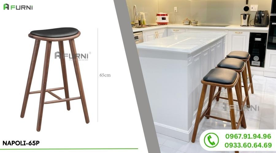 Mẫu ghế gỗ ngồi quầy đảo bếp không lưng tựa NAPOLI-65P