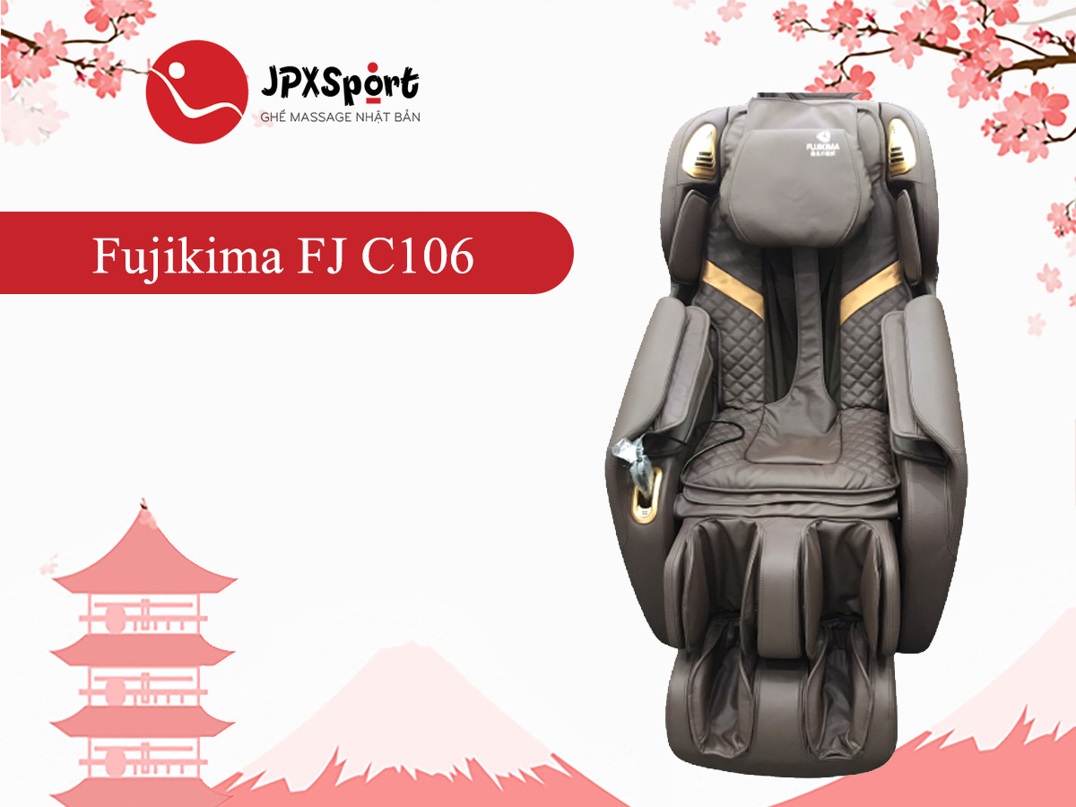 Mẫu ghế massage Fujikima C106 màu xám đậm với thiết kế công thái học, giúp giảm đau nhức hiệu quả.
