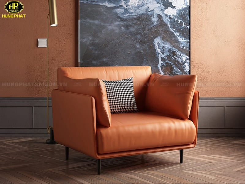 Mẫu ghế sofa đơn 1 chỗ ngồi bọc da màu trắng cho phòng khách hiện đại