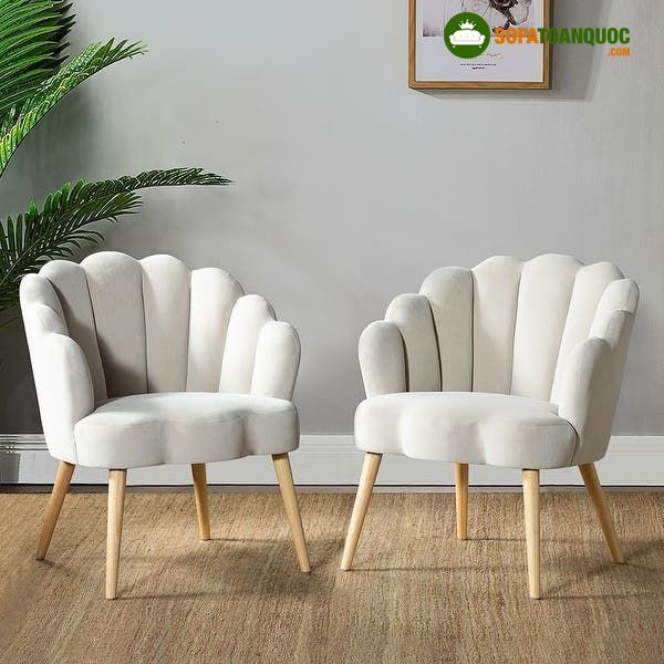 Mẫu sofa đơn hình vỏ sò bọc vải màu kem trang nhã