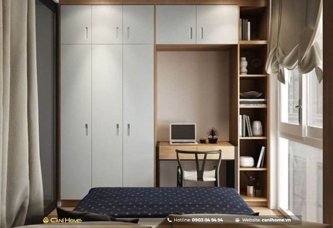Mẫu tủ áo quần kết hợp bàn làm việc phong cách Bắc Âu