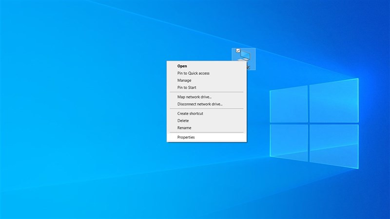 Menu chuột phải trên biểu tượng This PC để kiểm tra thông tin hệ thống.