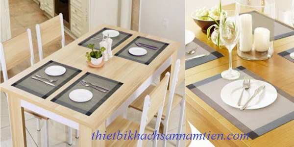 Miếng lót bát đĩa trang trí màu xám hiện đại trên bàn ăn
