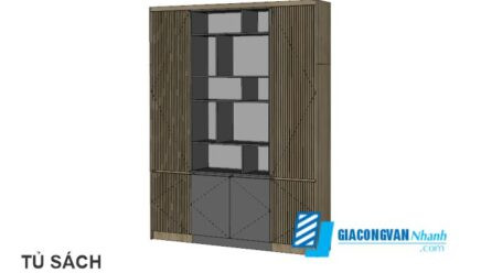 Mô hình tủ sách hiện đại 3D trong Sketchup, tối ưu không gian làm việc