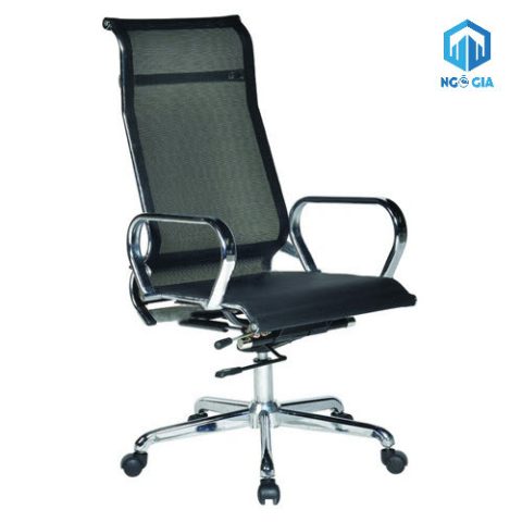 Mô tả một chiếc ghế văn phòng c1628 với thiết kế tựa lưng lưới hiện đại, tay vịn chắc chắn và chân xoay linh hoạt